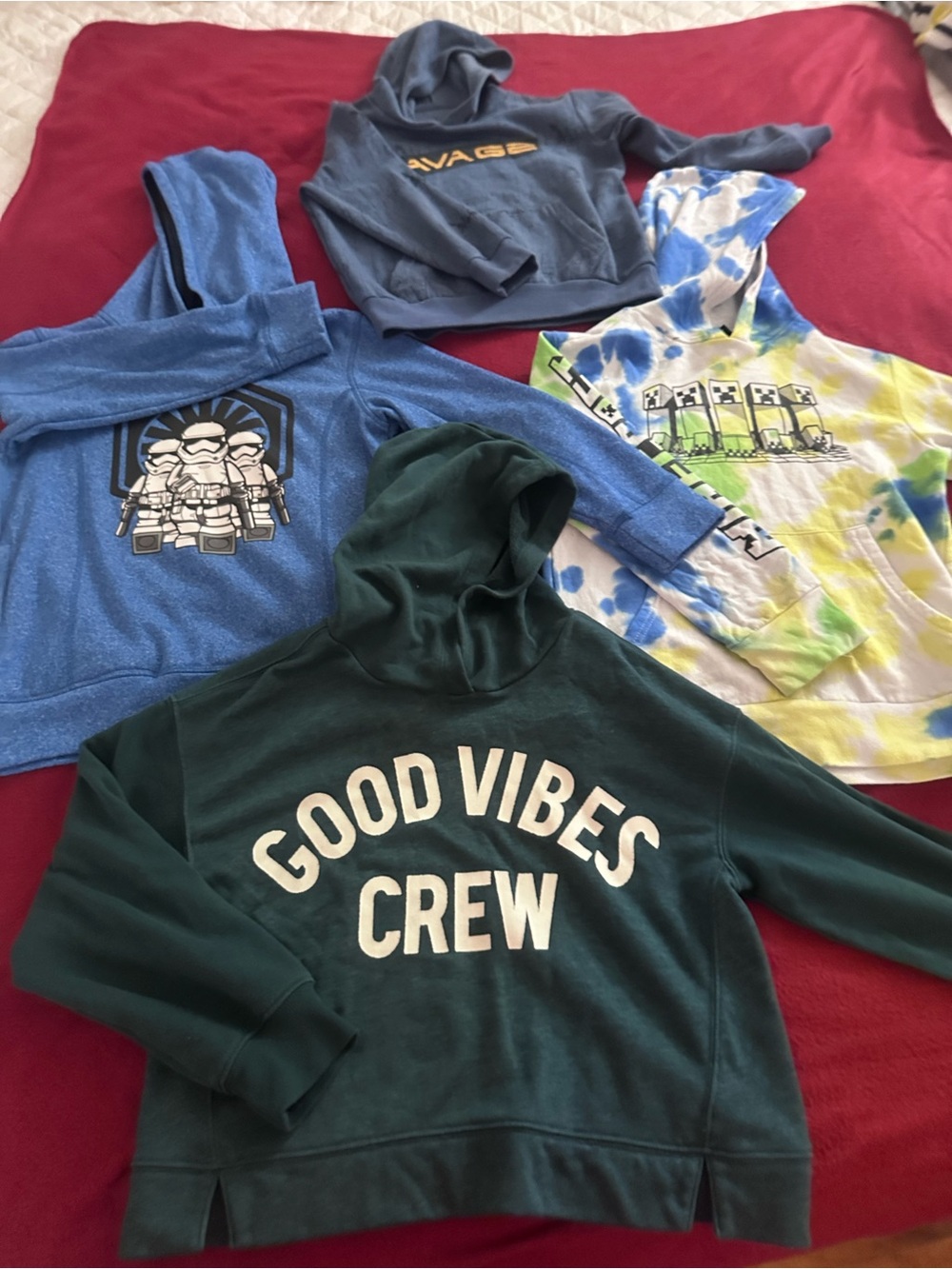 Old Navy Dark Green "GOOD VIBES CREW" Hooded Sweatshirt